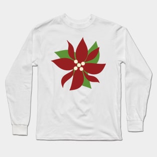 Retro Christmas Poinsettia Vintage Holiday Aesthetic Pattern With Winterberries Light Background Long Sleeve T-Shirt